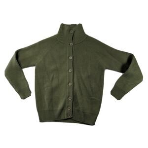 Jemyka Women's Button Down Sweater Turtle Neck Green XL